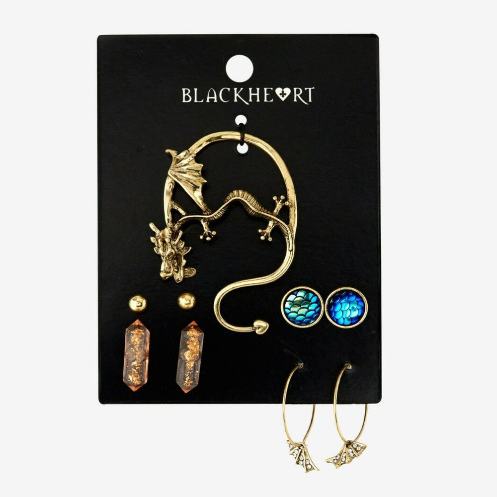 BlackHeart Dragon Cuff and 4x Stud Earrings Set